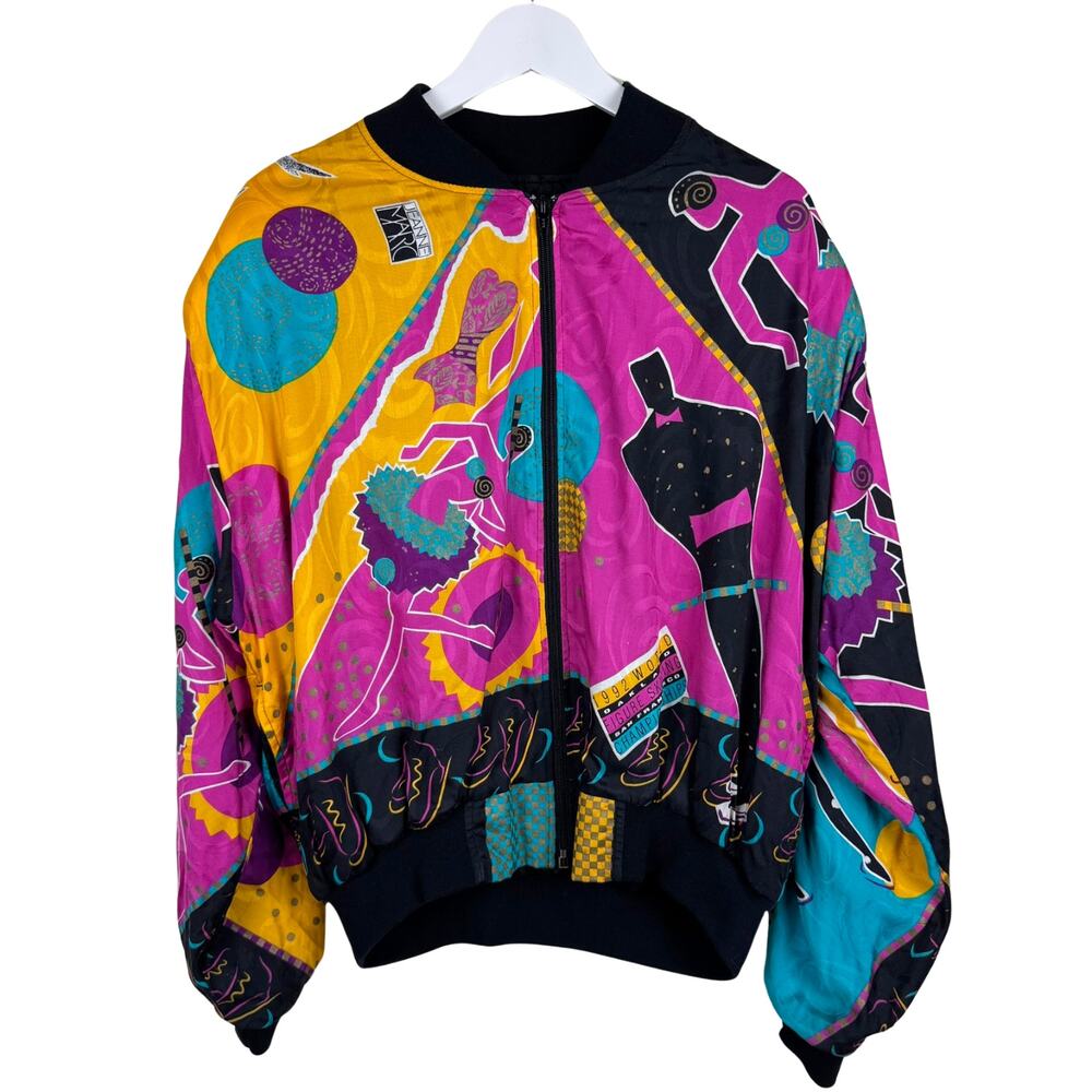 Jeanne Marc 1992 World Figure Skating Colorful Zip Up Jacket Rayon 90's